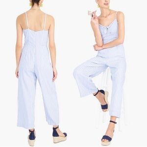 J. Crew Blue White stripe Tie Front Jumpsuit size 14